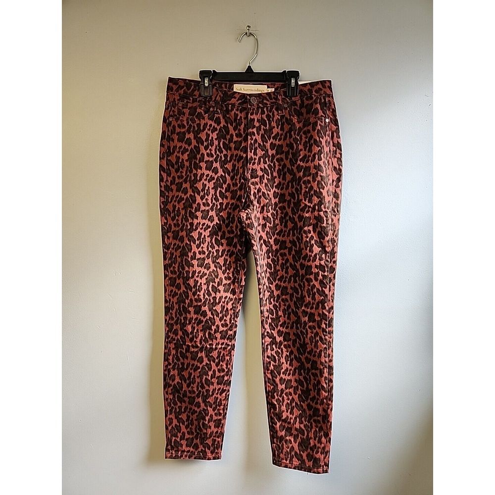 NWT SOFT SURROUNDINGS Ultimate High Rise Leopard Skinny Ankle Jeans Red Size 12
